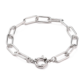 304 Stainless Steel Paperclip Chain Bracelets, with Spring Ring Clasps
