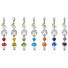 Décorations de pendentifs en perles de pierres précieuses synthétiques et naturelles mélangées, Lampes aux champignons et pendentifs suspendus en alliage de style tibétain