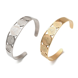 Религия 201 браслеты-манжеты из нержавеющей стали для женщин, плоские круглые с Девой Марией