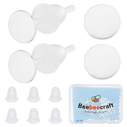 20шт. 925 фурнитура для сережек-гвоздиков из стерлингового серебра, подушечки для серег, с 50 пластиковыми ушными гайками и 1 тканью для полировки