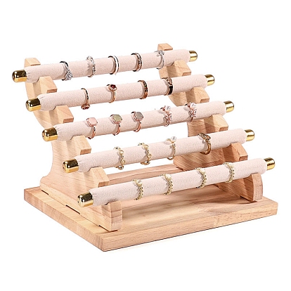 5-ярусная подставка для колец из бархата и дерева, держатель органайзера для ювелирных изделий
