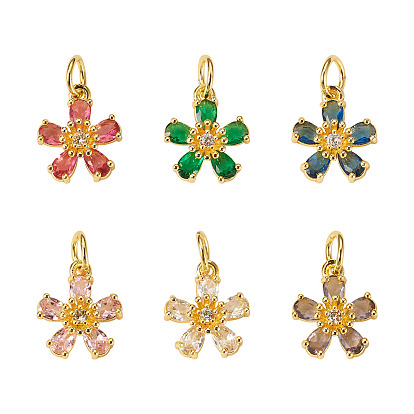 6 шт 6 цвета кулоны из латуни, микропаве, циркония, , стойки покрытие, прочное покрытие, без кадмия и без свинца, с целью перехода в кольце