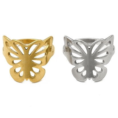 201 Stainless Steel Finger Rings, Hollow Out Butterfly Ring for Women