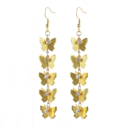 Pendants d'oreilles, avec des pendentifs en laiton, cristal strass et 316 crochets pour boucles d'oreilles en acier inoxydable chirurgical, papillon plat rond
