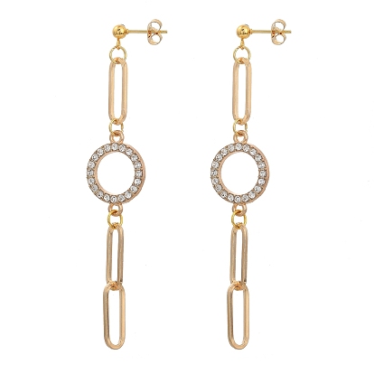 Dangle Stud Earrings, with Ear Nuts, Alloy Rhinestone Linking, Iron Linking Ring and 304 Stainless Steel Stud Earring Findings