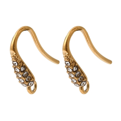 304 крючки для сережек из нержавеющей стали со стразами, ионное покрытие (ip), плоская дужка для уха с петлей, слеза