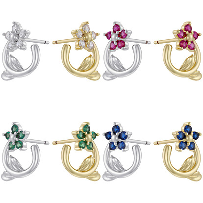 Серьги-гвоздики из латуни с кубическим цирконием ко Дню святого Валентина, цветок