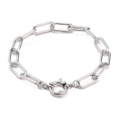304 Stainless Steel Paperclip Chain Bracelets, with Spring Ring Clasps