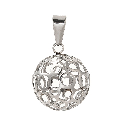 304 Stainless Steel Pendants, Hollow Round Charm