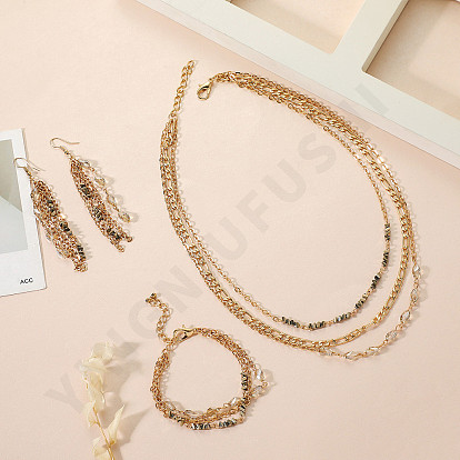 Golden Metal Chain Crystal Tassel Jewelry Set for Women
