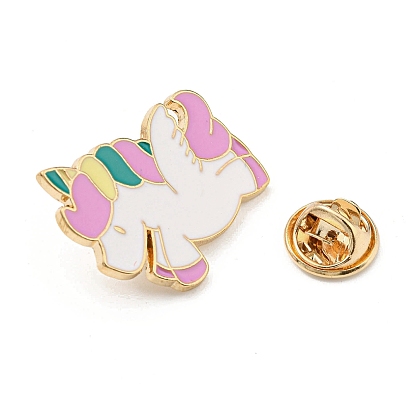 Cute Animal Cartoon Enamel Pin, Light Gold Alloy Brooch for Women, Unicorn