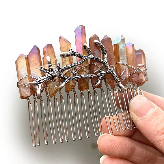 Гребни для волос из натурального хрусталя, с короной из сплава, для женщин девушек