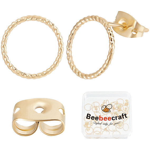 30шт. латунные серьги-гвоздики с круглыми кольцами и 30шт. фрикционными гайками для ушей для женщин, без никеля 