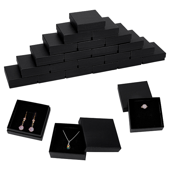 Картонные коробки для хранения сережек и колец, с губкой внутри, квадратный