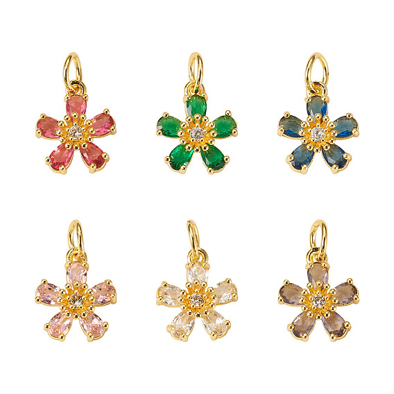 6 шт 6 цвета кулоны из латуни, микропаве, циркония, , стойки покрытие, прочное покрытие, без кадмия и без свинца, с целью перехода в кольце