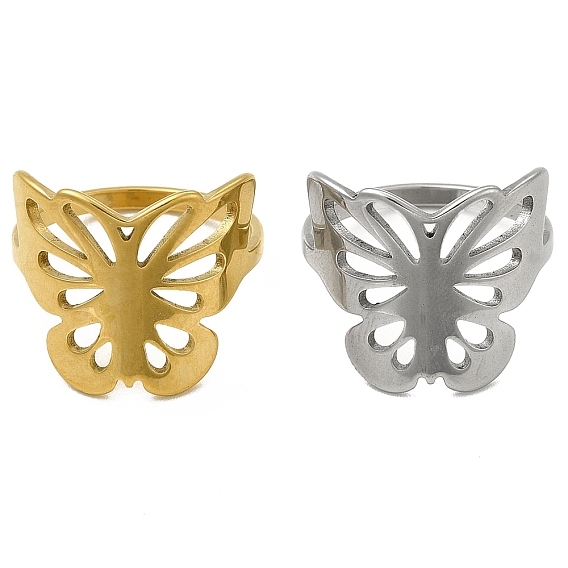 201 bagues en acier inoxydable, bague papillon évidée pour femme