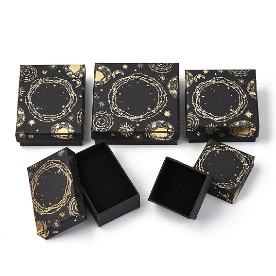 Подарочные коробки из картона с принтом солнца, луны и звезд, для ожерелья, Браслеты, с черной губкой внутри, чёрные