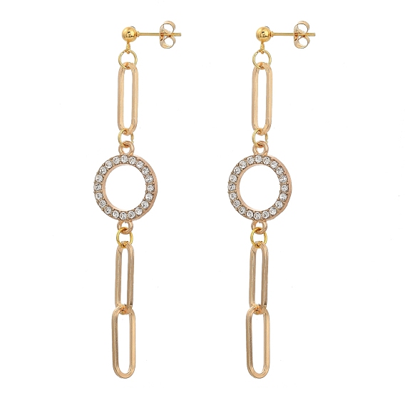 Dangle Stud Earrings, with Ear Nuts, Alloy Rhinestone Linking, Iron Linking Ring and 304 Stainless Steel Stud Earring Findings