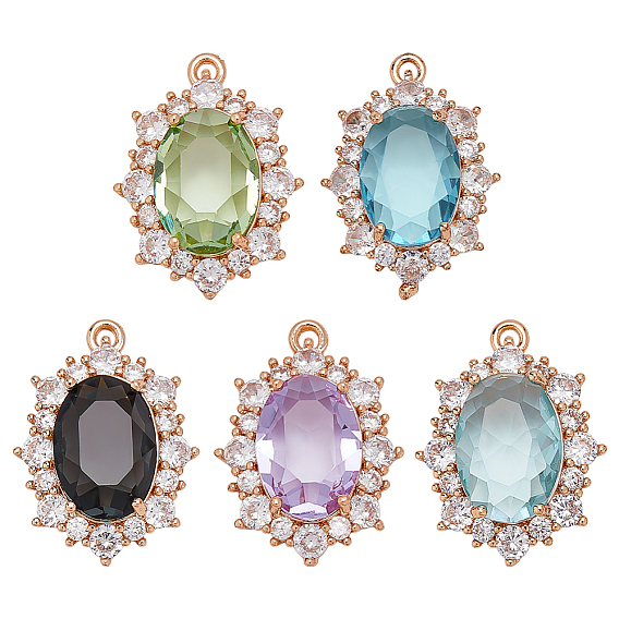 5 шт. 5 подвески из прозрачного кубического циркония из латуни и стекла, овальные, золотые