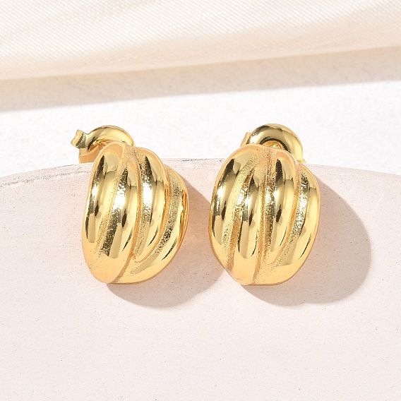 304 Stainless Steel Chunky Ribbed Stud Earrings for Women, Ion Plating(IP)