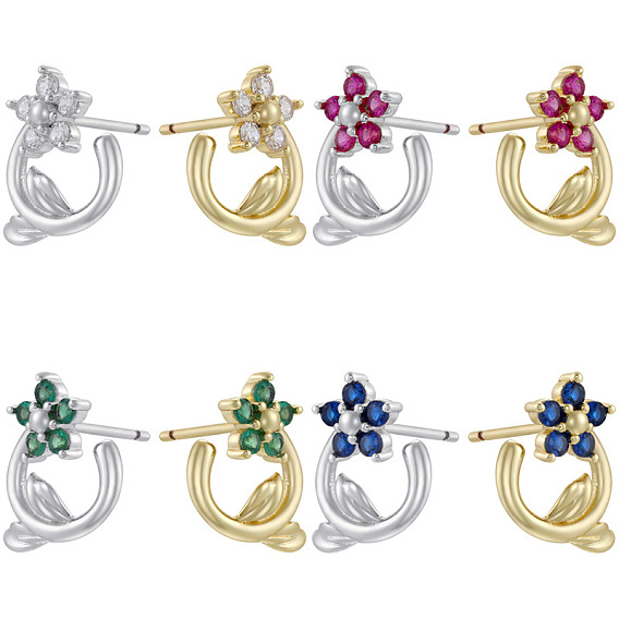 Серьги-гвоздики из латуни с кубическим цирконием ко Дню святого Валентина, цветок