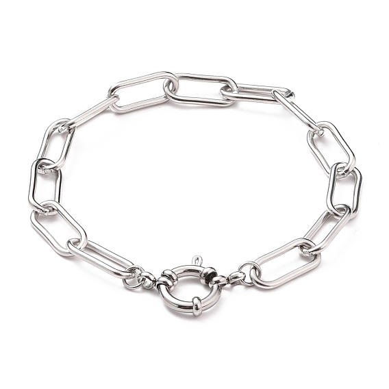304 Stainless Steel Paperclip Chain Bracelets, with Spring Ring Clasps