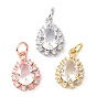 Brass Cubic Zirconia Charms, with Jump Ring, Long-Lasting Plated, Lead Free & Cadmium Free, Teardrop