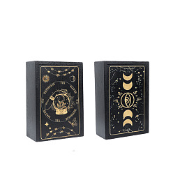 Wood Tarot Card Storage Box & Display Holders Stand, Rectangle with Moon/Palm Pattern