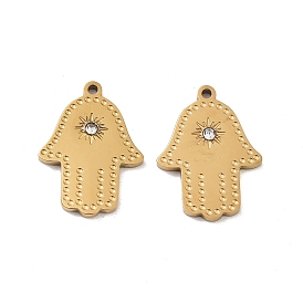 Ion Plating(IP) 316 Stainless Steel Pendants, Nickel Free, with Rhinestone, Hamsa Hand