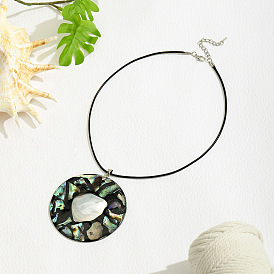 Натуральное ожерелье с подвеской в виде кольца из ракушки пауа, черное вощеное ожерелье для женщин