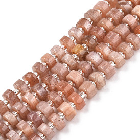 Natural Sunstone Beads Strands, with Seed Beads, Heishi Beads, Flat Round/Disc