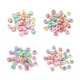 Печатные бусины из полимерной глины ручной работы, плоско-круглые