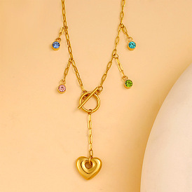 304 ожерелья из нержавеющей стали с разноцветными кубическими цирконами в форме сердца для женщин