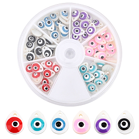 72Pcs 6 Colors Natural Freshwater Shell Charms, with Enamel, Teardrop with Evil Eye