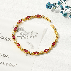Stylish 14k Gold Plated Ruby Geometric Bracelet with Sparkling Cubic Zirconia Stones