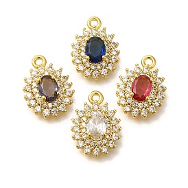 Brass Cubic Zirconia with Glass Pendants, Oval Charms