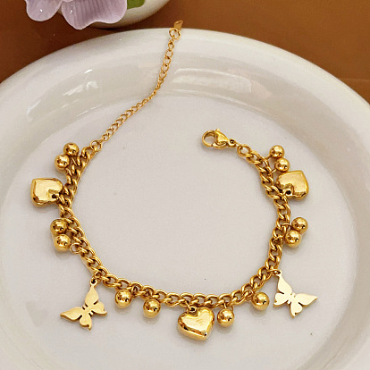 304 из нержавеющей стали шарм браслеты, браслеты из цепочек панцирного плетения для женщин, сердце бабочки