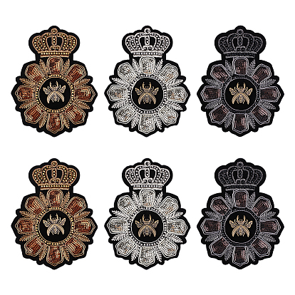 3 шт 3 цвета компьютеризированная вышивка ткань утюг / пришивание заплат, аксессуары для костюма, аппликации в виде короны, с пчелами из сплава