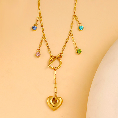 304 ожерелья из нержавеющей стали с разноцветными кубическими цирконами в форме сердца для женщин