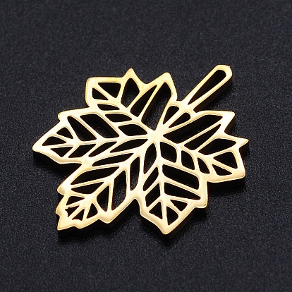 Autumn Theme 201 Stainless Steel Filigree Joiners Links, Laser Cut, Maple Leaf