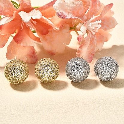 Полукруглые серьги-гвоздики из латуни с микропаве из прозрачных кубических цирконий, стойки покрытие, долговечный, без кадмия и без свинца