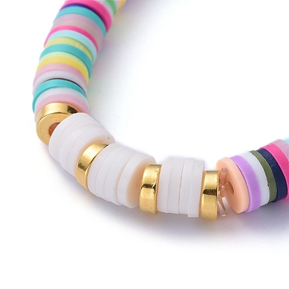 Stretch Bracelets, with Eco-Friendly Handmade Polymer Clay Heishi Beads and Tibetan Style Alloy Beads