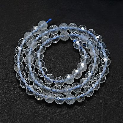 Natural White Topaz Beads Strands, Faceted(64 Facets), Round