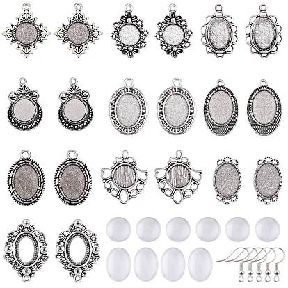 DIY Earring Making Kits, with Transparent Clear Dome Glass Cabochons, Brass Earring Hooks and Alloy Pendant Cabochon Settings