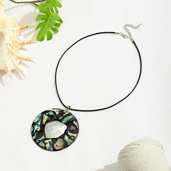 Натуральное ожерелье с подвеской в виде кольца из ракушки пауа, черное вощеное ожерелье для женщин