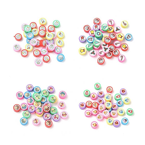 Печатные бусины из полимерной глины ручной работы, плоско-круглые