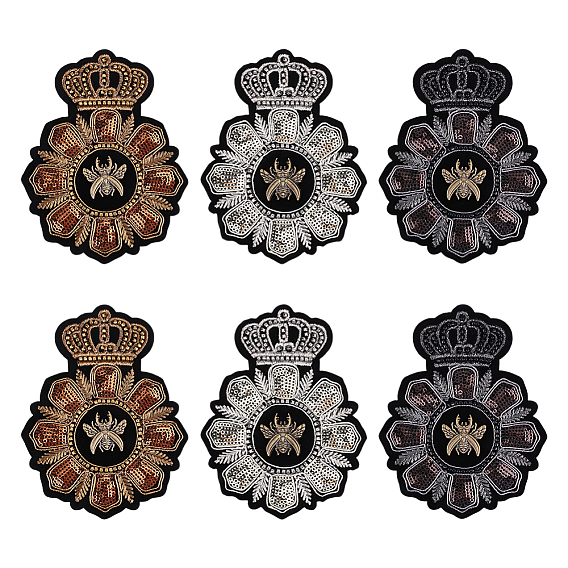 3 шт 3 цвета компьютеризированная вышивка ткань утюг / пришивание заплат, аксессуары для костюма, аппликации в виде короны, с пчелами из сплава