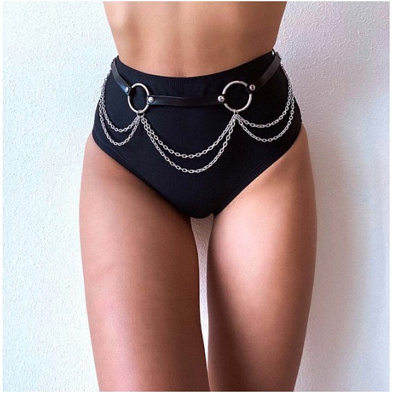 Женские ремни из сплава и искусственной кожи в стиле панк с многослойной цепочкой, серебряный цвет гальваническим