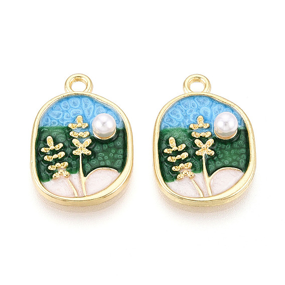 Стойки обшивки сплава эмали подвески, овальные, с абс пластмассовой имитационной жемчужиной, без кадмия и без свинца, золотой свет