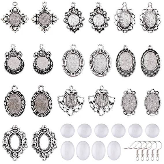 DIY Earring Making Kits, with Transparent Clear Dome Glass Cabochons, Brass Earring Hooks and Alloy Pendant Cabochon Settings